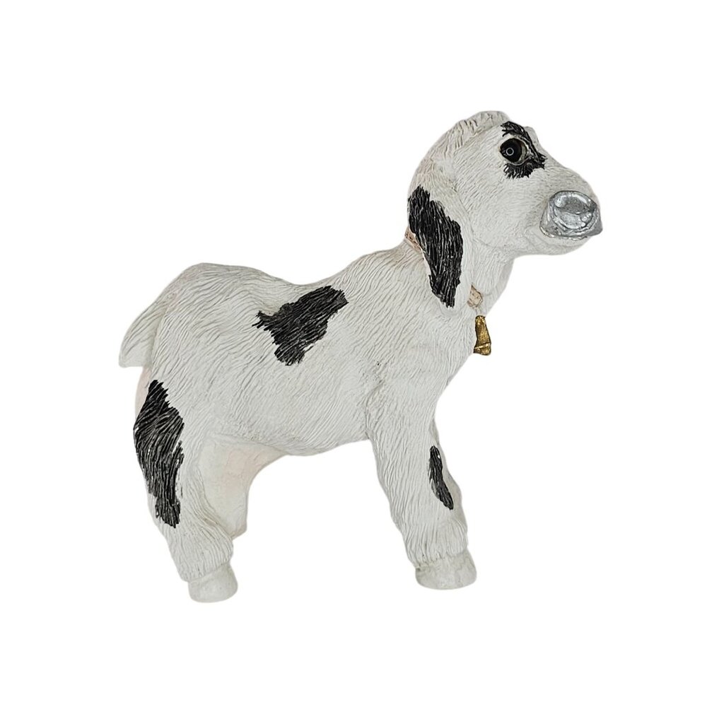 Stone Critters Goat Figurine Eating Can Bell 1985 Vintage Farm Black White